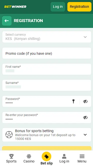 betwinner registration process in the app apk