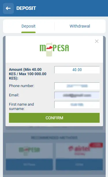 1xBet Deposit via M-pesa