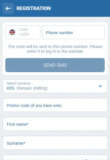 1xBet Registration Form
