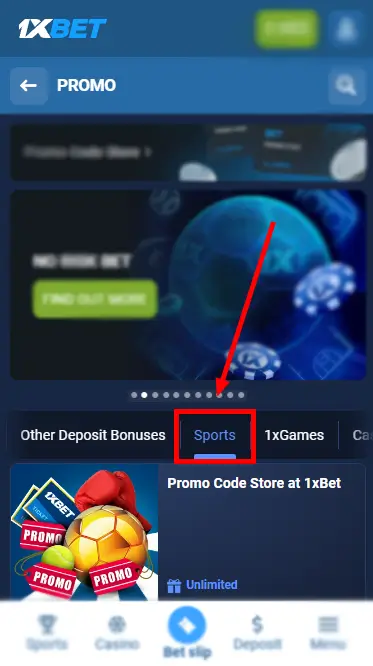 1xBet Bonus Kenya - Sports Promotions Section