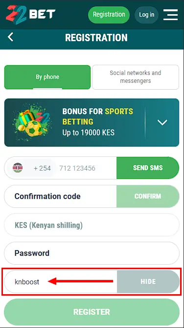 22bet Promo Code in the Registration Form