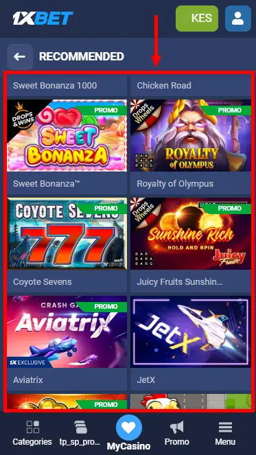 1xBet - Casino Games Page
