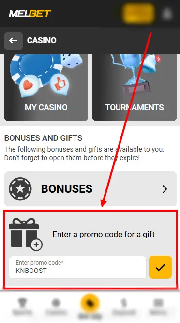 Enter A Promo Code At Casino Section