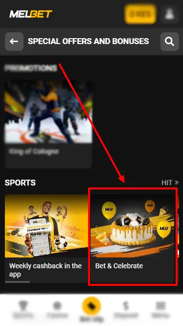 Bet & Celebrate Button At Melbet