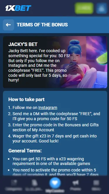 1xBet Bonus - Jacky's Bet Page