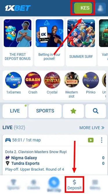 1xBet Bonus  - Deposit Button Kenya