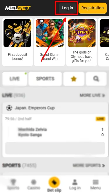Log In Button On Melbet Home Page