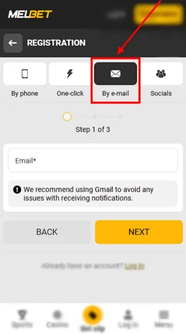 Registration Form By E-mail At Melbet