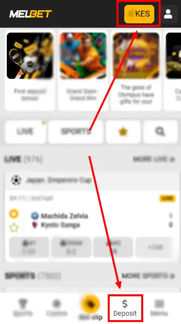 Home Page Deposit Buttons Of Melbet