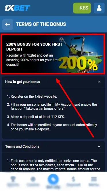 1xBet Bonus Kenya - Sports Bonus Page