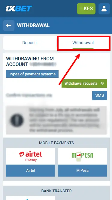1xBet Withdraw Page Kenya