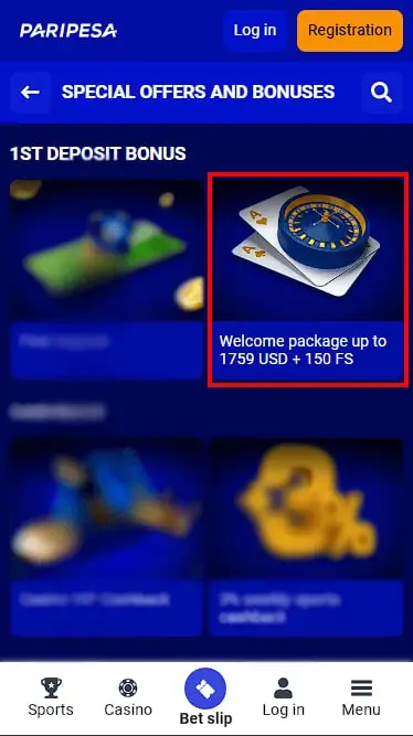 Paripesa Casino Welcome Bonus