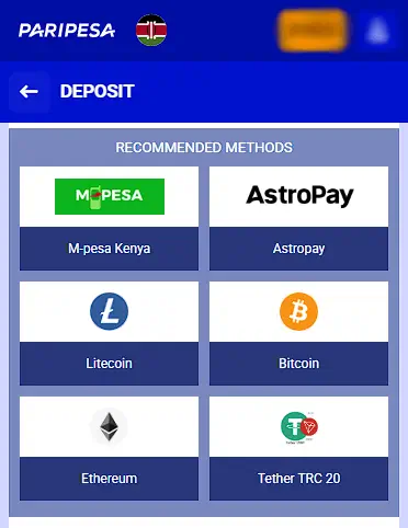 Paripesa Deposit Page