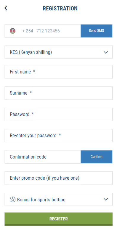 Registration on the bookmaker's website