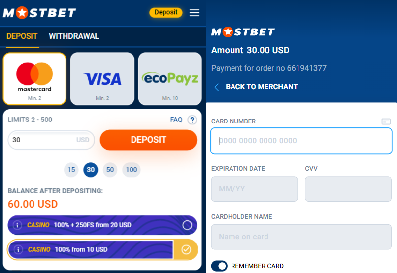 Mostbet deposit