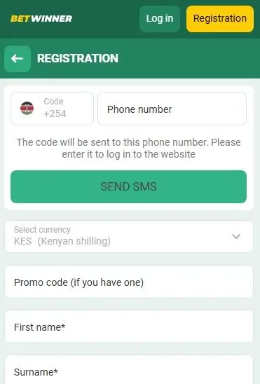 Betwinner Registration Form