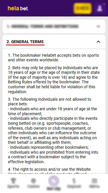 Helabet General Terms