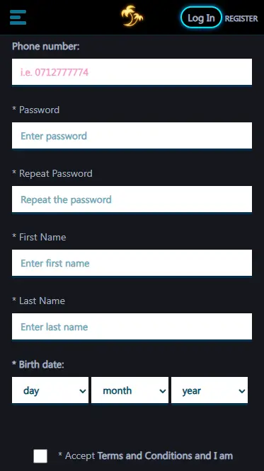 Palms Bet Registration Form