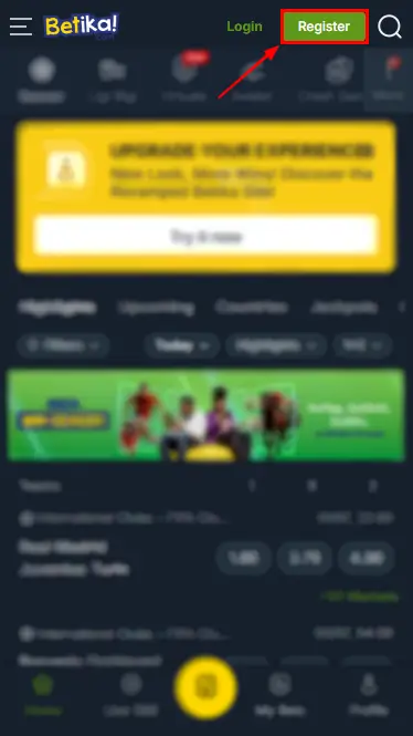 Betika Register Button