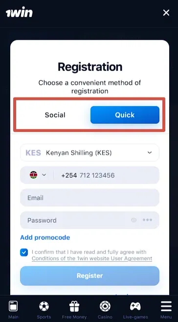 How to create an account on 1win Kenya?