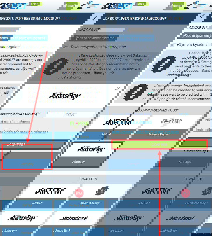 Deposit with AstroPay at 1xbet