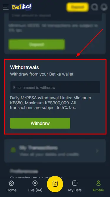 Betika Withdrawal Form