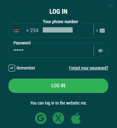 22Bet Kenya login form