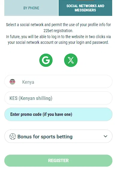 22bet registration process