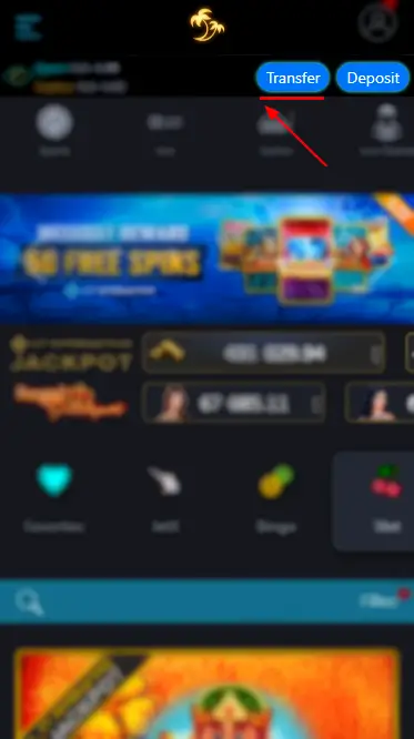 Palms Bet Transfer Button