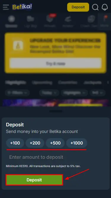 Betika Deposit Form
