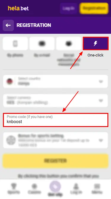 Helabet Promo Code Activation via One-click