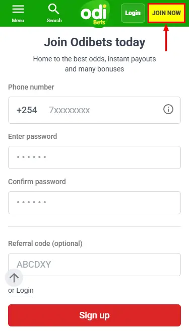 OdiBets Registration Form