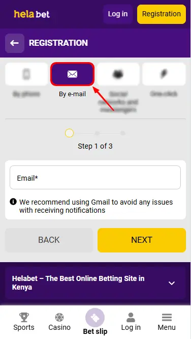 Helabet Registration Process via email