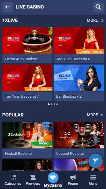 1xBet Kenya Live Casino