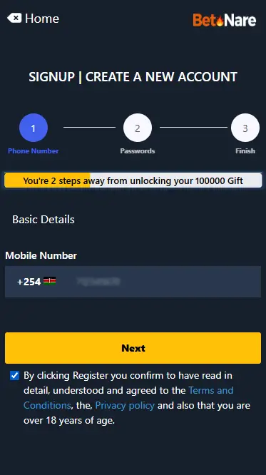 BetNare: The Second Step of Registration