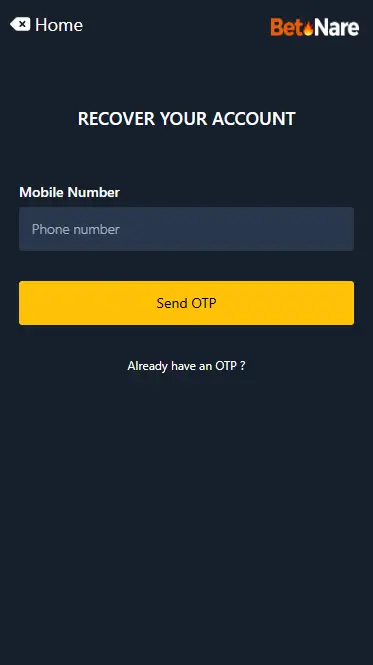 Betnare Password Recovery Form