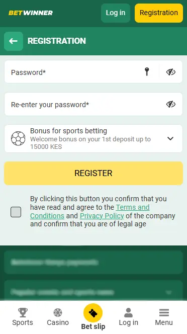 Betwinner Registration Form 2