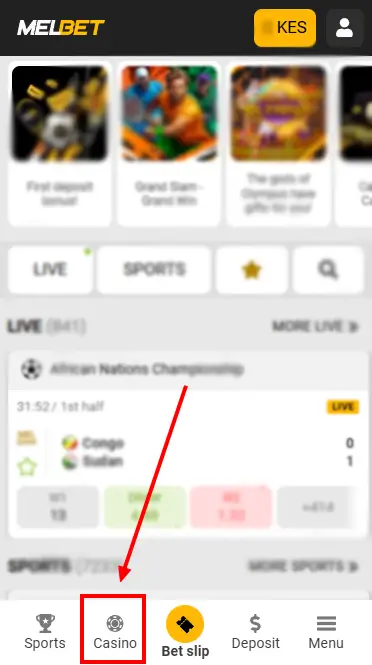 Casino Button On Home Page At Melbet SIte