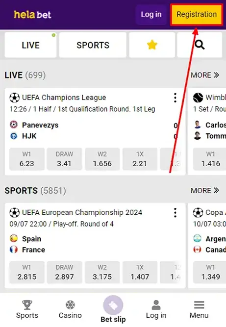 Helabet Registration Button