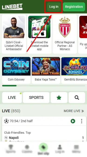 Linebet Aviator Kenya - Login Button From Home Page