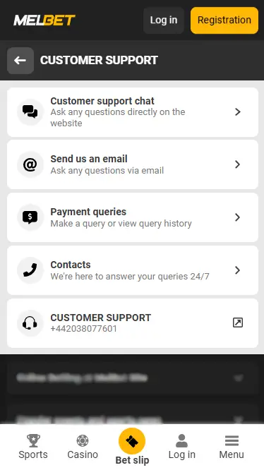 Melbet Customer Support