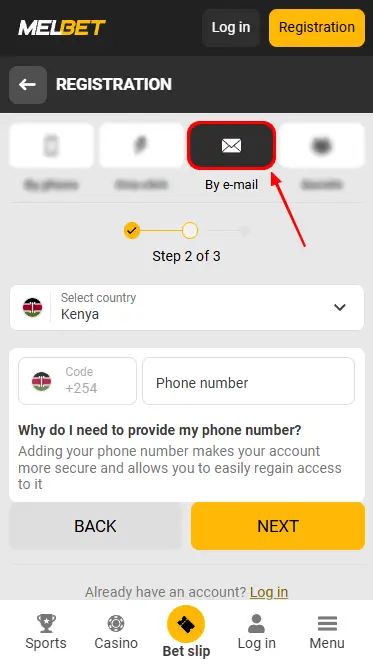 Melbet Kenya Registration Process via Email 2
