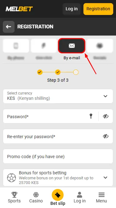 Melbet Kenya Registration Process via Email 3