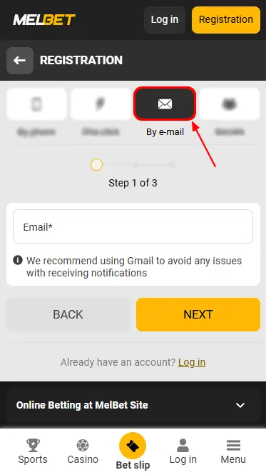 Melbet Kenya Registration Process via Email