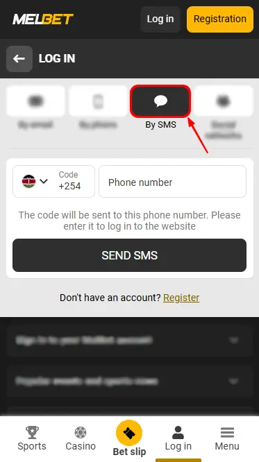 Melbet Login via SMS