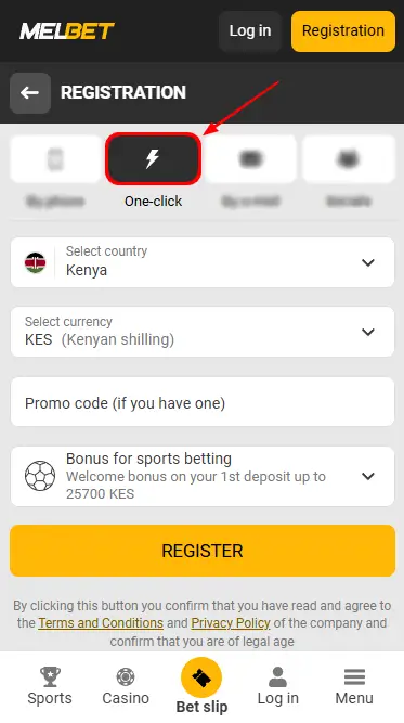 One-click Register on Melbet