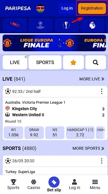 Paripesa registration button