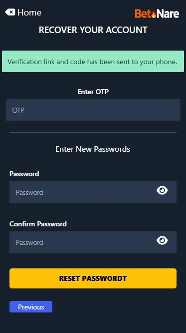 Betnare Password Recovery OTP