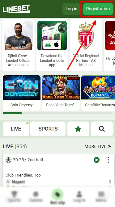 Linebet Aviator Kenya - Registration Button