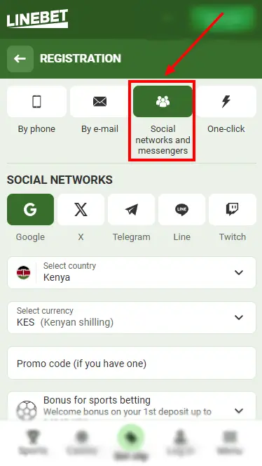 Linebet Aviator Kenya - Registration Form By Social Networks